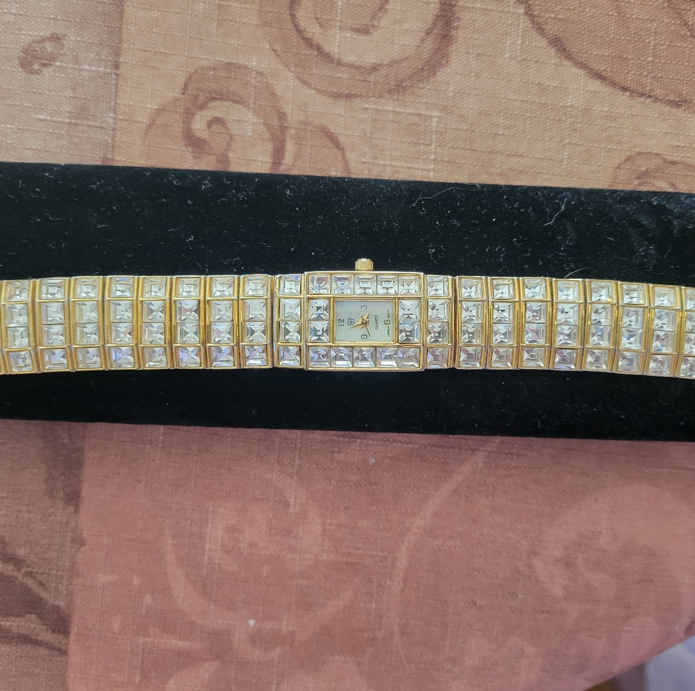 Gold  Crystal Watch. Simulated Diamonds